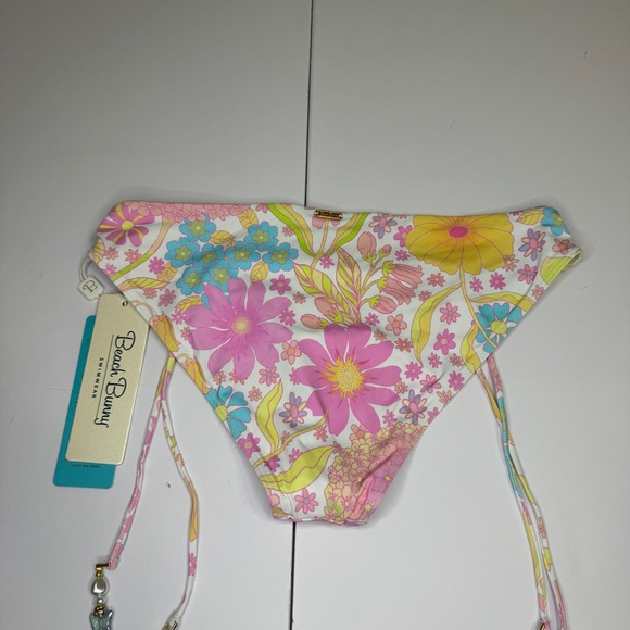 NWT Beach Bunny Keoni Full Bottom Bikini XS Floral Beaded Side Tie - Picture 2 of 7
